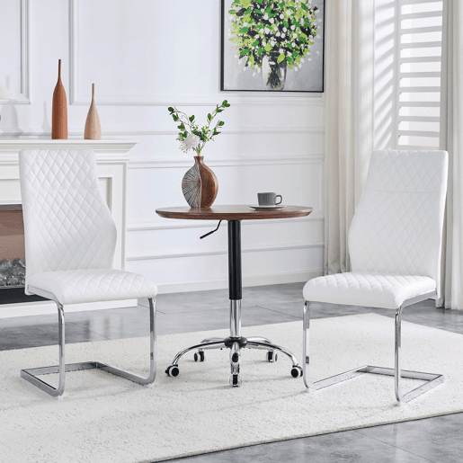 Cadeira de jantar 2 unidades - encosto alto, assento acolchoado, metal prateado - Branco+Prateado