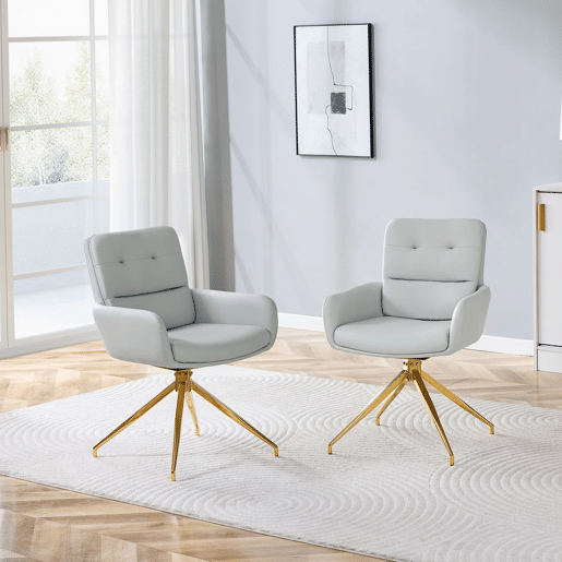 Cadeira giratória 2 unidades - Design leve e luxuoso, giratória em 360°, PU macio - Cinza claroDourado