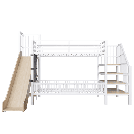Cama alta infantil metálica 90x200 - com escorregador e escada com arrumação - branco