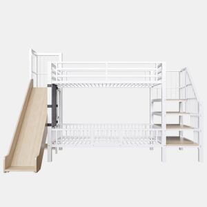 Cama alta infantil metálica 90x200 - com escorregador e escada com arrumação - branco