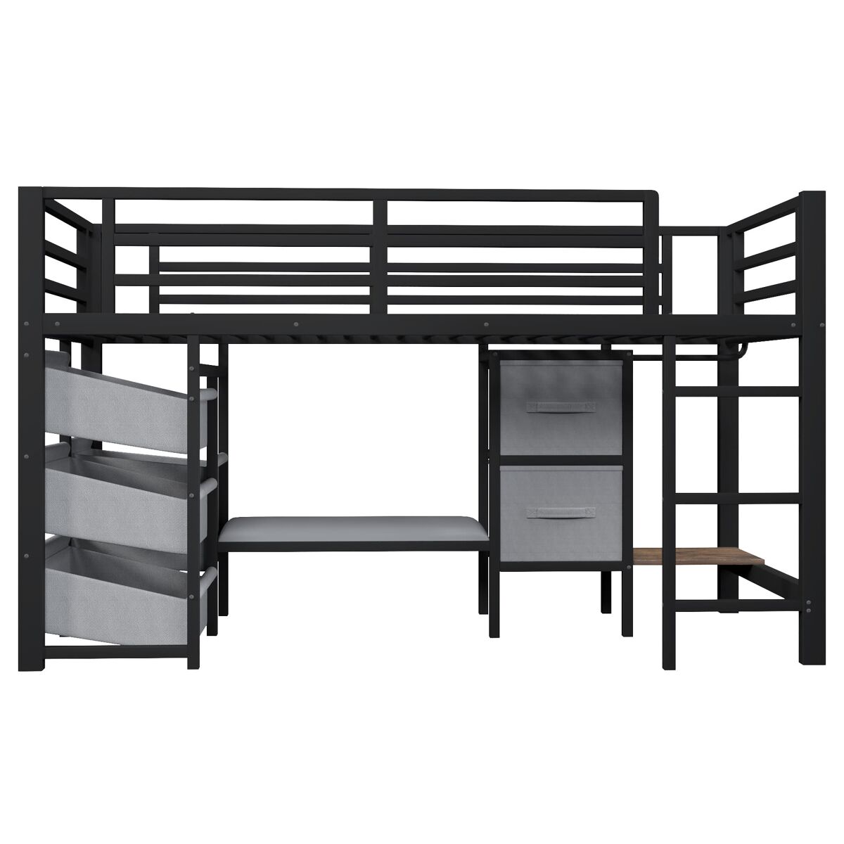 Cama alta 90x200 cm - con cojín, almacenamiento, led multicolor, ganchos - negro