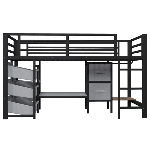 Cama alta 90x200 cm - Com almofada, arrumação, LED multicolorido, ganchos - Preto