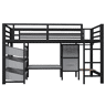 Cama alta 90x200 cm - Com almofada, arrumação, LED multicolorido, ganchos - Preto