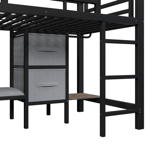 Cama alta 90x200 cm - Com almofada, arrumação, LED multicolorido, ganchos - Preto