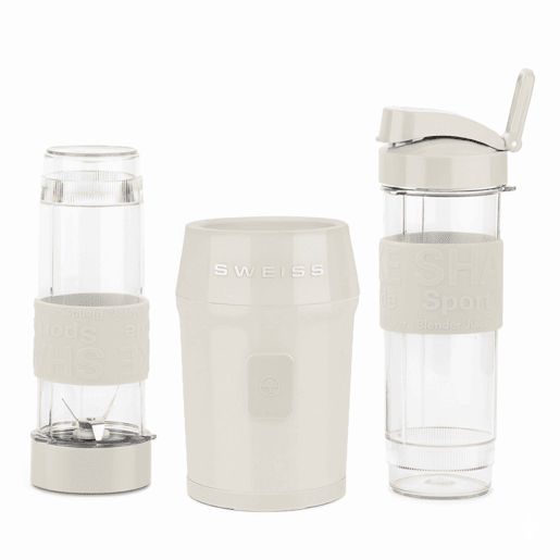 SWEISS Mini Liquidificadora Portátil MOOV8, Smoothie Maker, 2 Garrafas de 570 ml com Tampas de Viagem, 4 Lâminas em Aço Inoxidável, 300W, Bege
