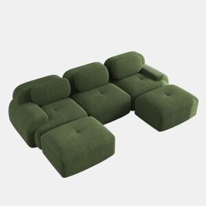 Sofá Modular 3 Lugares Com Chaise Long Versátil, Veludo Cotelê Verde, Assento Profundo e Espuma Alta Densidade 32D, Estilo Moderno Para Sala de Estar, Módulos Intercambiáveis Com Apoio de Pés Grande