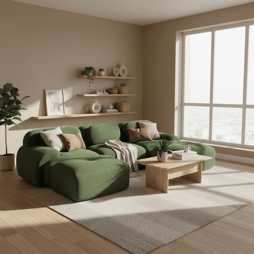 Sofá Modular 3 Lugares Com Chaise Long Versátil, Veludo Cotelê Verde, Assento Profundo e Espuma Alta Densidade 32D, Estilo Moderno Para Sala de Estar, Módulos Intercambiáveis Com Apoio de Pés Grande
