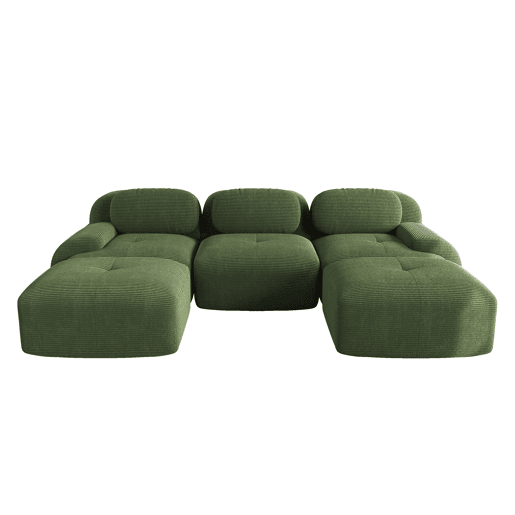 Sofá Modular 3 Lugares Com Chaise Long Versátil, Veludo Cotelê Verde, Assento Profundo e Espuma Alta Densidade 32D, Estilo Moderno Para Sala de Estar, Módulos Intercambiáveis Com Apoio de Pés Grande