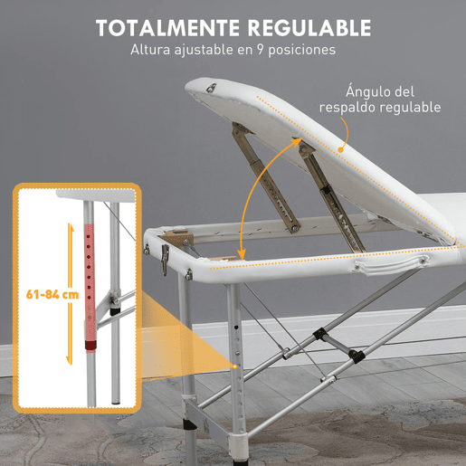 HOMCOM Marquesa de Massagem Dobrável e Portátil com Altura Ajustável Apoio para a Cabeça e Apoio para os Braços 215x81x61-84 cm Branco