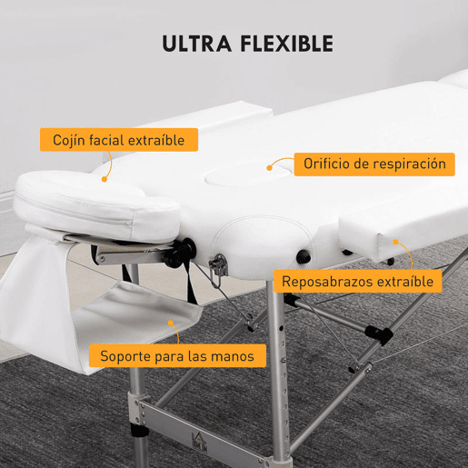 HOMCOM Marquesa de Massagem Dobrável e Portátil com Altura Ajustável Apoio para a Cabeça e Apoio para os Braços 215x81x61-84 cm Branco