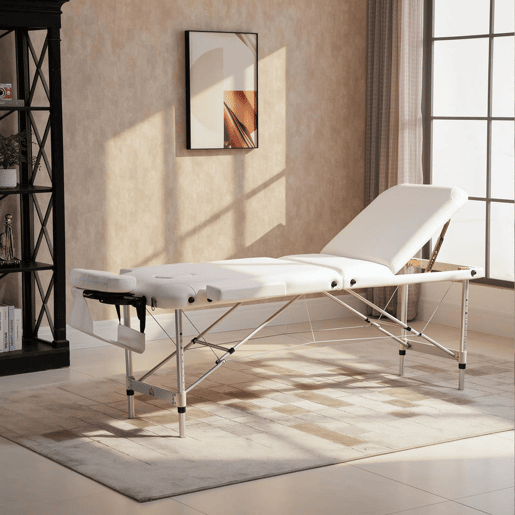 HOMCOM Marquesa de Massagem Dobrável e Portátil com Altura Ajustável Apoio para a Cabeça e Apoio para os Braços 215x81x61-84 cm Branco