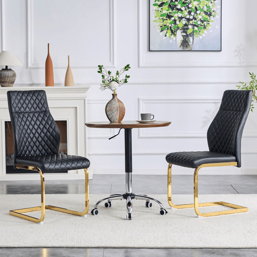 Cadeiras de sala de jantar 2 unidades - encosto alto acolchoado, estrutura metálica - preto e dourado