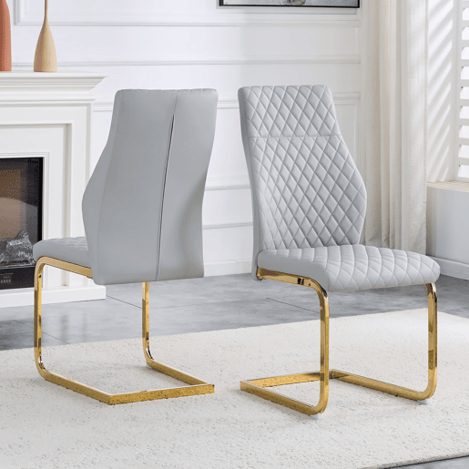 Cadeira de sala de jantar 2 unidades - encosto alto, assento acolchoado, metal dourado - cinza clarodourado