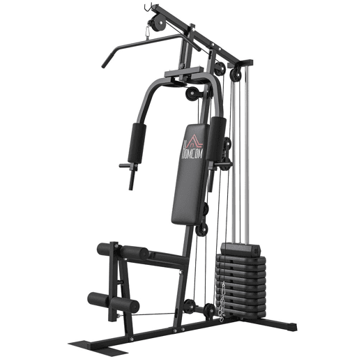 HOMCOM Multiestação de Musculação, Máquina de Musculação com Press de Peito, Pesos de 45 kg, Curl de Pernas e Polia Borboleta, Carga 100 kg, para Treino em Casa, Preto