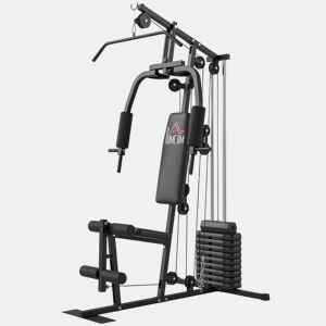 HOMCOM Multiestação de Musculação, Máquina de Musculação com Press de Peito, Pesos de 45 kg, Curl de Pernas e Polia Borboleta, Carga 100 kg, para Treino em Casa, Preto