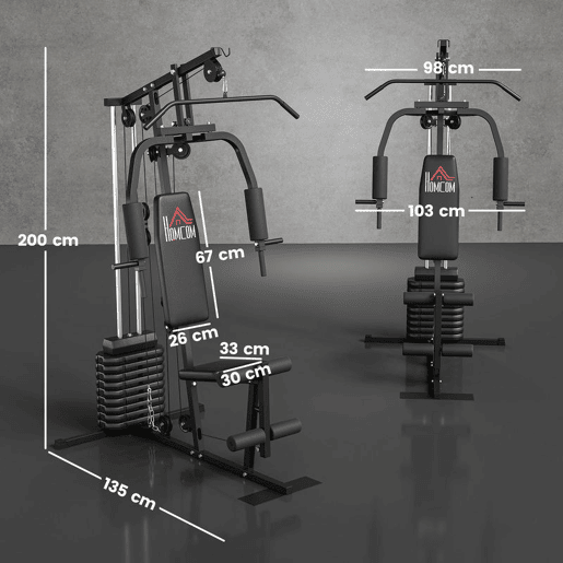 HOMCOM Multiestação de Musculação, Máquina de Musculação com Press de Peito, Pesos de 45 kg, Curl de Pernas e Polia Borboleta, Carga 100 kg, para Treino em Casa, Preto