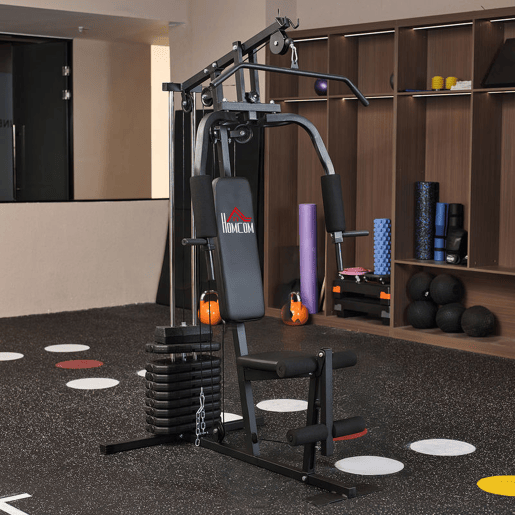 HOMCOM Multiestação de Musculação, Máquina de Musculação com Press de Peito, Pesos de 45 kg, Curl de Pernas e Polia Borboleta, Carga 100 kg, para Treino em Casa, Preto