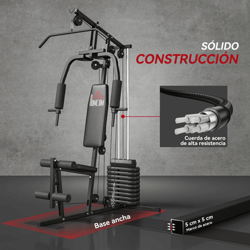 HOMCOM Multiestação de Musculação, Máquina de Musculação com Press de Peito, Pesos de 45 kg, Curl de Pernas e Polia Borboleta, Carga 100 kg, para Treino em Casa, Preto