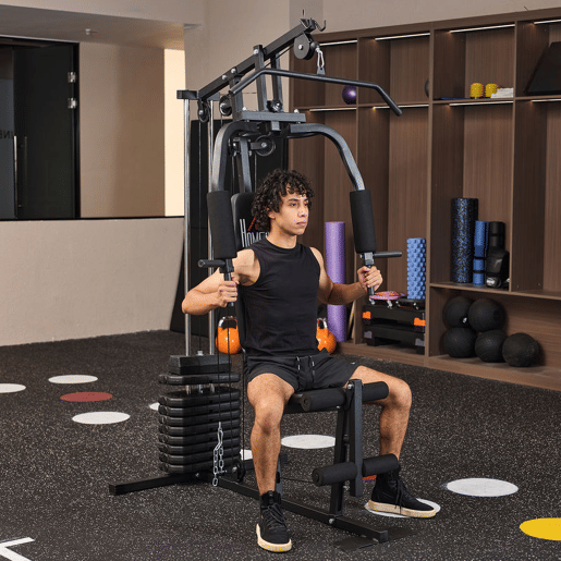 HOMCOM Multiestação de Musculação, Máquina de Musculação com Press de Peito, Pesos de 45 kg, Curl de Pernas e Polia Borboleta, Carga 100 kg, para Treino em Casa, Preto