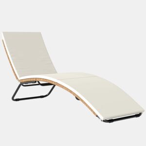 Outsunny Espreguiçadeira de Vime em Forma de S, Espreguiçadeira de Jardim Exterior com Almofada, Assento Respirável e Estrutura de Aço, Carga 120 kg, para Pátio, Praia, Terraço e Piscina, Creme