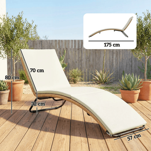 Outsunny Espreguiçadeira de Vime em Forma de S, Espreguiçadeira de Jardim Exterior com Almofada, Assento Respirável e Estrutura de Aço, Carga 120 kg, para Pátio, Praia, Terraço e Piscina, Creme