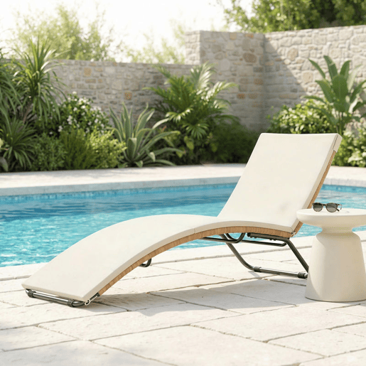 Outsunny Espreguiçadeira de Vime em Forma de S, Espreguiçadeira de Jardim Exterior com Almofada, Assento Respirável e Estrutura de Aço, Carga 120 kg, para Pátio, Praia, Terraço e Piscina, Creme