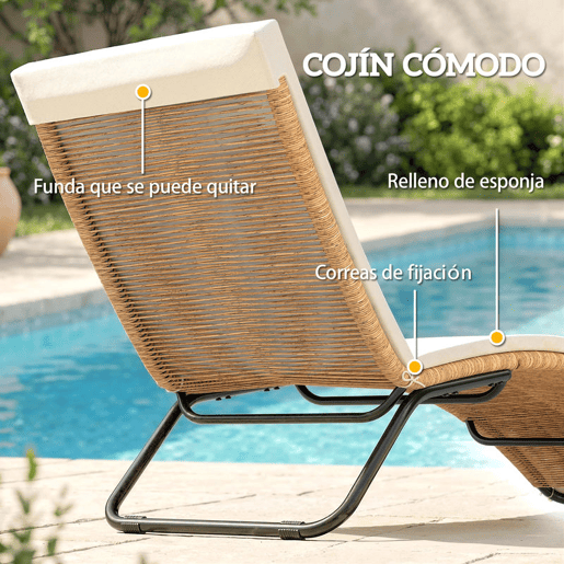 Outsunny Espreguiçadeira de Vime em Forma de S, Espreguiçadeira de Jardim Exterior com Almofada, Assento Respirável e Estrutura de Aço, Carga 120 kg, para Pátio, Praia, Terraço e Piscina, Creme