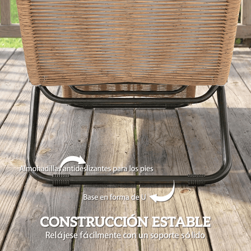 Outsunny Espreguiçadeira de Vime em Forma de S, Espreguiçadeira de Jardim Exterior com Almofada, Assento Respirável e Estrutura de Aço, Carga 120 kg, para Pátio, Praia, Terraço e Piscina, Creme