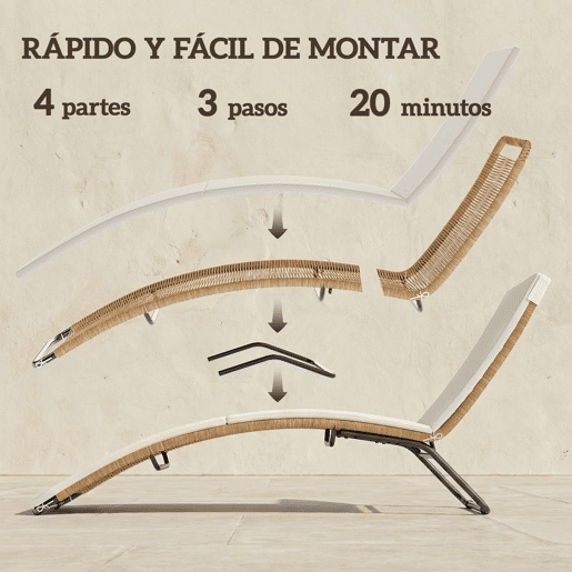 Outsunny Espreguiçadeira de Vime em Forma de S, Espreguiçadeira de Jardim Exterior com Almofada, Assento Respirável e Estrutura de Aço, Carga 120 kg, para Pátio, Praia, Terraço e Piscina, Creme