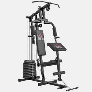 HOMCOM Multiestação de Musculação, Máquina de Musculação com Press de Peito, Pesos de 45 kg, Curl de Pernas e Braços, Polia Borboleta, Carga 100 kg, para Treino em Casa, Preto