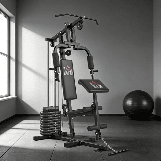 HOMCOM Multiestação de Musculação, Máquina de Musculação com Press de Peito, Pesos de 45 kg, Curl de Pernas e Braços, Polia Borboleta, Carga 100 kg, para Treino em Casa, Preto