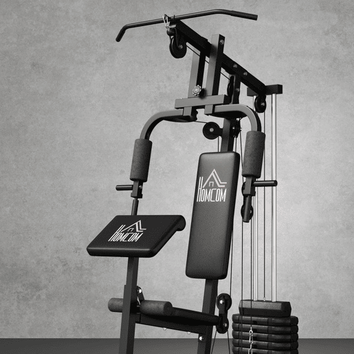 HOMCOM Multiestação de Musculação, Máquina de Musculação com Press de Peito, Pesos de 45 kg, Curl de Pernas e Braços, Polia Borboleta, Carga 100 kg, para Treino em Casa, Preto