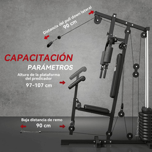 HOMCOM Multiestação de Musculação, Máquina de Musculação com Press de Peito, Pesos de 45 kg, Curl de Pernas e Braços, Polia Borboleta, Carga 100 kg, para Treino em Casa, Preto