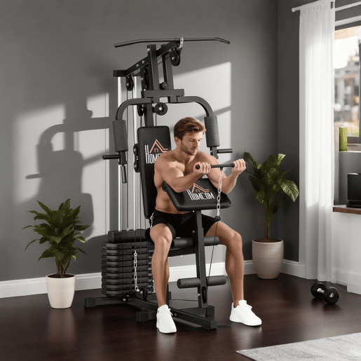 HOMCOM Multiestação de Musculação, Máquina de Musculação com Press de Peito, Pesos de 45 kg, Curl de Pernas e Braços, Polia Borboleta, Carga 100 kg, para Treino em Casa, Preto