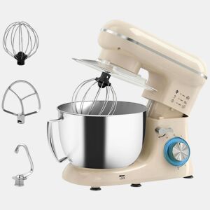 HOMCOM Batedeira Planetária 4,5L, Batedeira de Pão 1300W, 6 Velocidades, Taça de Aço Inoxidável, Batedor, Gancho, Varas, Protetor Antissalpicos, Bege