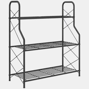 Outsunny Suporte para Plantas de 3 Níveis para Interior e Exterior Estante Metálica com Pés Ajustáveis e Alças Resistente e Estável para Vasos Jardim Varanda Preto