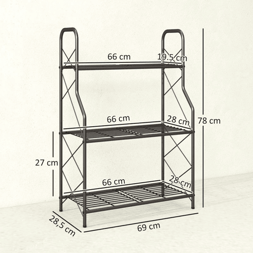 Outsunny Suporte para Plantas de 3 Níveis para Interior e Exterior Estante Metálica com Pés Ajustáveis e Alças Resistente e Estável para Vasos Jardim Varanda Preto