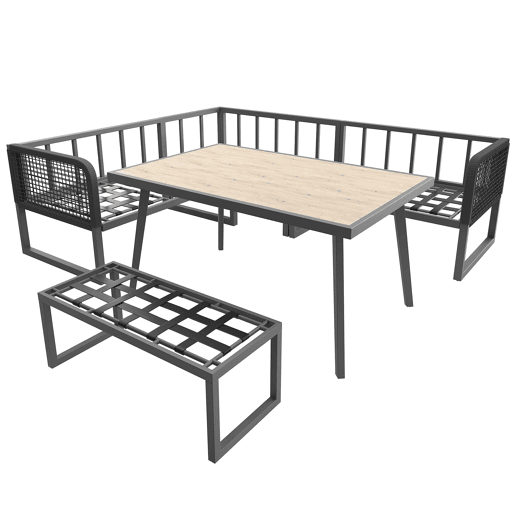 Conjunto de mobiliário de jardim para 6-8 pessoas - Rattan PE trançado, almofadas incluídas, resistente - Cinza
