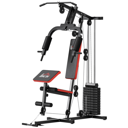 HOMCOM Multiestação de Musculação, Máquina de Exercícios com Prensa de Peito, Pesos de 65 kg, Curl para Pernas e Braços, Polia Borboleta, Carga Máxima de 100 kg para Treino em Casa Preto e Vermelho HOMCOM Multiestação de Musculação, Máquina de Exercícios com Prensa de Peito, Pesos de 65 kg, Curl para Pernas e Braços, Polia Borboleta, Carga Máxima de 100 kg para Treino em Casa Preto e Vermelho