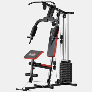 HOMCOM Multiestação de Musculação, Máquina de Exercícios com Prensa de Peito, Pesos de 65 kg, Curl para Pernas e Braços, Polia Borboleta, Carga Máxima de 100 kg para Treino em Casa Preto e Vermelho
