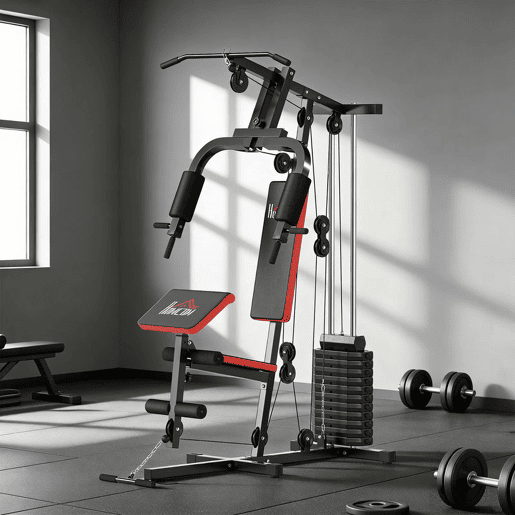 HOMCOM Multiestação de Musculação, Máquina de Exercícios com Prensa de Peito, Pesos de 65 kg, Curl para Pernas e Braços, Polia Borboleta, Carga Máxima de 100 kg para Treino em Casa Preto e Vermelho HOMCOM Multiestação de Musculação, Máquina de Exercícios com Prensa de Peito, Pesos de 65 kg, Curl para Pernas e Braços, Polia Borboleta, Carga Máxima de 100 kg para Treino em Casa Preto e Vermelho