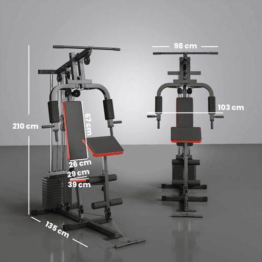 HOMCOM Multiestação de Musculação, Máquina de Exercícios com Prensa de Peito, Pesos de 65 kg, Curl para Pernas e Braços, Polia Borboleta, Carga Máxima de 100 kg para Treino em Casa Preto e Vermelho HOMCOM Multiestação de Musculação, Máquina de Exercícios com Prensa de Peito, Pesos de 65 kg, Curl para Pernas e Braços, Polia Borboleta, Carga Máxima de 100 kg para Treino em Casa Preto e Vermelho