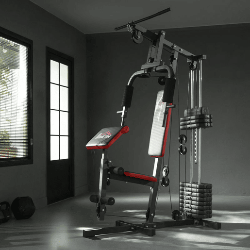 HOMCOM Multiestação de Musculação, Máquina de Exercícios com Prensa de Peito, Pesos de 65 kg, Curl para Pernas e Braços, Polia Borboleta, Carga Máxima de 100 kg para Treino em Casa Preto e Vermelho HOMCOM Multiestação de Musculação, Máquina de Exercícios com Prensa de Peito, Pesos de 65 kg, Curl para Pernas e Braços, Polia Borboleta, Carga Máxima de 100 kg para Treino em Casa Preto e Vermelho