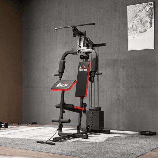 HOMCOM Multiestação de Musculação, Máquina de Exercícios com Prensa de Peito, Pesos de 65 kg, Curl para Pernas e Braços, Polia Borboleta, Carga Máxima de 100 kg para Treino em Casa Preto e Vermelho HOMCOM Multiestação de Musculação, Máquina de Exercícios com Prensa de Peito, Pesos de 65 kg, Curl para Pernas e Braços, Polia Borboleta, Carga Máxima de 100 kg para Treino em Casa Preto e Vermelho