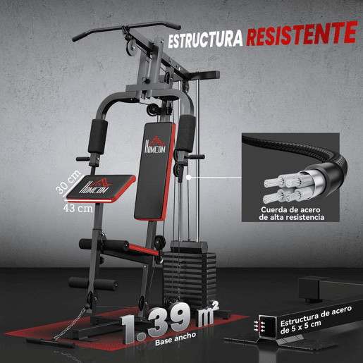 HOMCOM Multiestação de Musculação, Máquina de Exercícios com Prensa de Peito, Pesos de 65 kg, Curl para Pernas e Braços, Polia Borboleta, Carga Máxima de 100 kg para Treino em Casa Preto e Vermelho HOMCOM Multiestação de Musculação, Máquina de Exercícios com Prensa de Peito, Pesos de 65 kg, Curl para Pernas e Braços, Polia Borboleta, Carga Máxima de 100 kg para Treino em Casa Preto e Vermelho