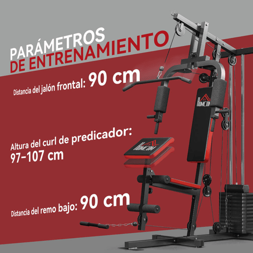 HOMCOM Multiestação de Musculação, Máquina de Exercícios com Prensa de Peito, Pesos de 65 kg, Curl para Pernas e Braços, Polia Borboleta, Carga Máxima de 100 kg para Treino em Casa Preto e Vermelho HOMCOM Multiestação de Musculação, Máquina de Exercícios com Prensa de Peito, Pesos de 65 kg, Curl para Pernas e Braços, Polia Borboleta, Carga Máxima de 100 kg para Treino em Casa Preto e Vermelho