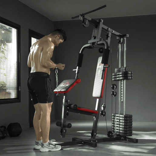 HOMCOM Multiestação de Musculação, Máquina de Exercícios com Prensa de Peito, Pesos de 65 kg, Curl para Pernas e Braços, Polia Borboleta, Carga Máxima de 100 kg para Treino em Casa Preto e Vermelho HOMCOM Multiestação de Musculação, Máquina de Exercícios com Prensa de Peito, Pesos de 65 kg, Curl para Pernas e Braços, Polia Borboleta, Carga Máxima de 100 kg para Treino em Casa Preto e Vermelho