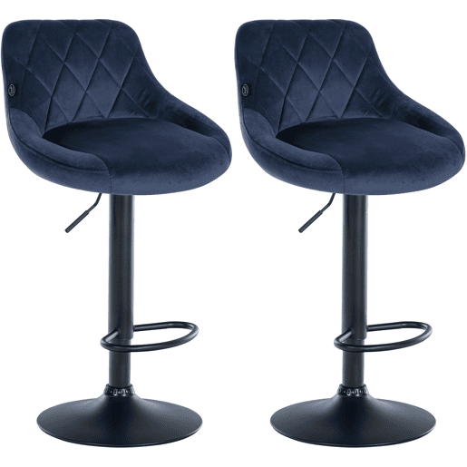 Conjunto de 2 banquetas de bar com costura decorativa em losango assento em veludo azul e estrutura em metal preto TDB10774