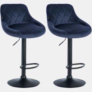 Conjunto de 2 banquetas de bar com costura decorativa em losango assento em veludo azul e estrutura em metal preto TDB10774