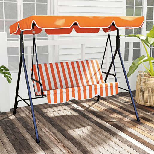 Outsunny Baloiço de Jardim Exterior de 3 Lugares, Baloiço de Jardim com Teto Ajustável e Estrutura de Aço, para Varanda, Terraço, Pátio, Suporta até 200 kg, 172x110x153 cm, Laranja Outsunny Baloiço de Jardim Exterior de 3 Lugares, Baloiço de Jardim com Teto Ajustável e Estrutura de Aço, para Varanda, Terraço, Pátio, Suporta até 200 kg, 172x110x153 cm, Laranja